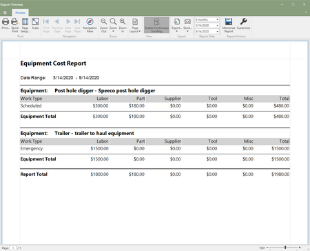 Equipment Cost Report (Click to Enlarge)