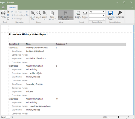 Procedure History Notes Report (Click to Enlarge)