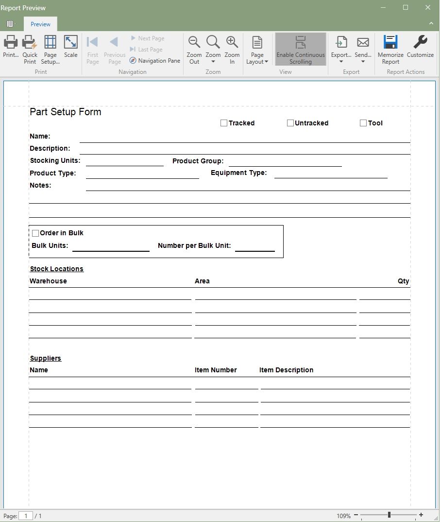 Part Setup Form