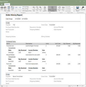 Order History Report (Click to Enlarge)