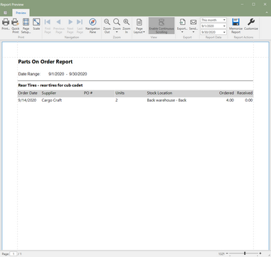 Parts on Order Report (Click to Enlarge)