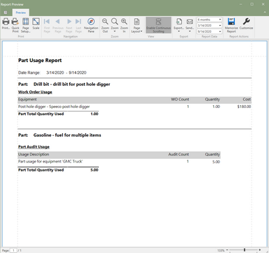 Part Usage Report (Click to Enlarge)