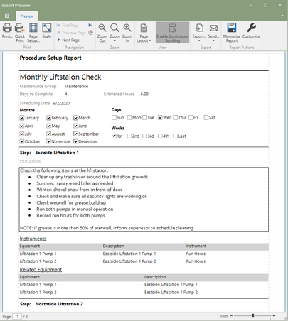 Procedure Setup Report (Click to Enlarge)