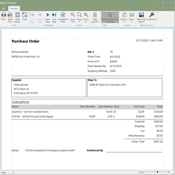 Purchase Order Report (Click to Enlarge)