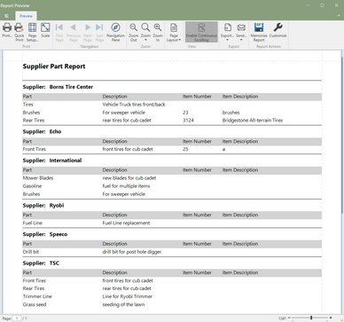 Supplier Part Report