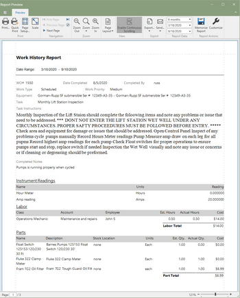 Work Order History Report (Click to Enlarge)